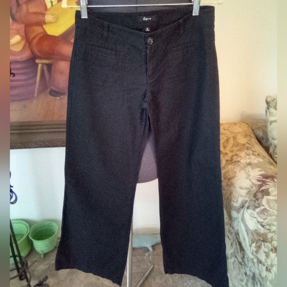 Y2K Express Black Linen Wide Leg Pants